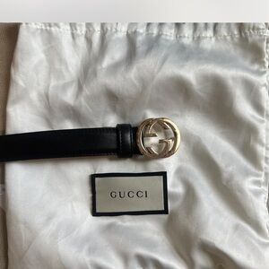 Gucci Black Belt with Gold Logo Buckle